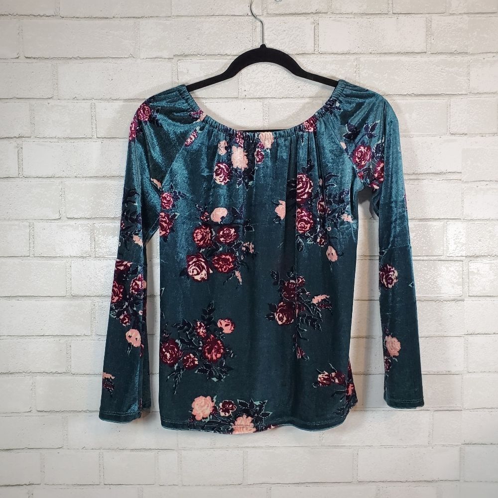It's Our Time velvet off-shoulder blouse